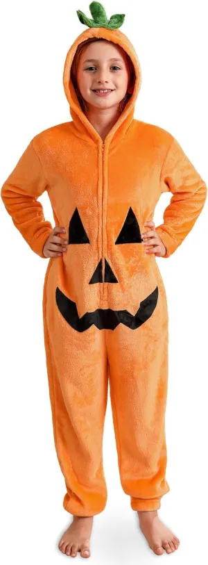 Unisex Kids Halloween Pumpkin Onesie Zip Up Outfit 4-12 Years