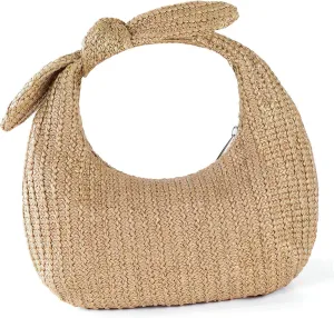 VANZACK Summer Beach Polyester Bag Women's Bow Purse Straw Handbags for Women Polyester Purse Stylish Beach Bag