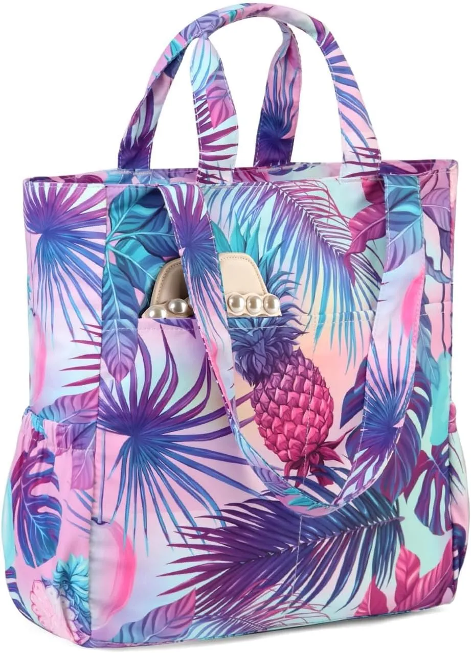 VASCHY Beach Tote Bag for Women, Lightweight Water Resistant Fold-able Large Pool Tote Bag w Zipper for Vocation