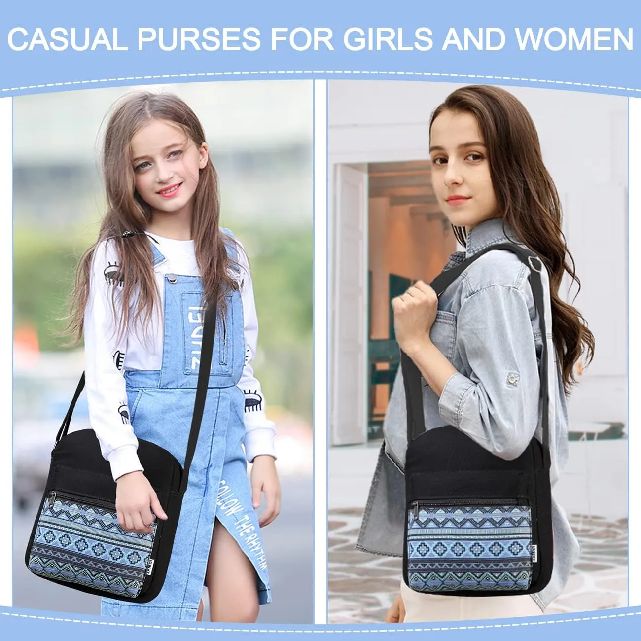 VASCHY Messenger Bag for Girls, Lightweight Canvas Crossbody Bag Purse for Teen Girls Women Fits Water Bottle