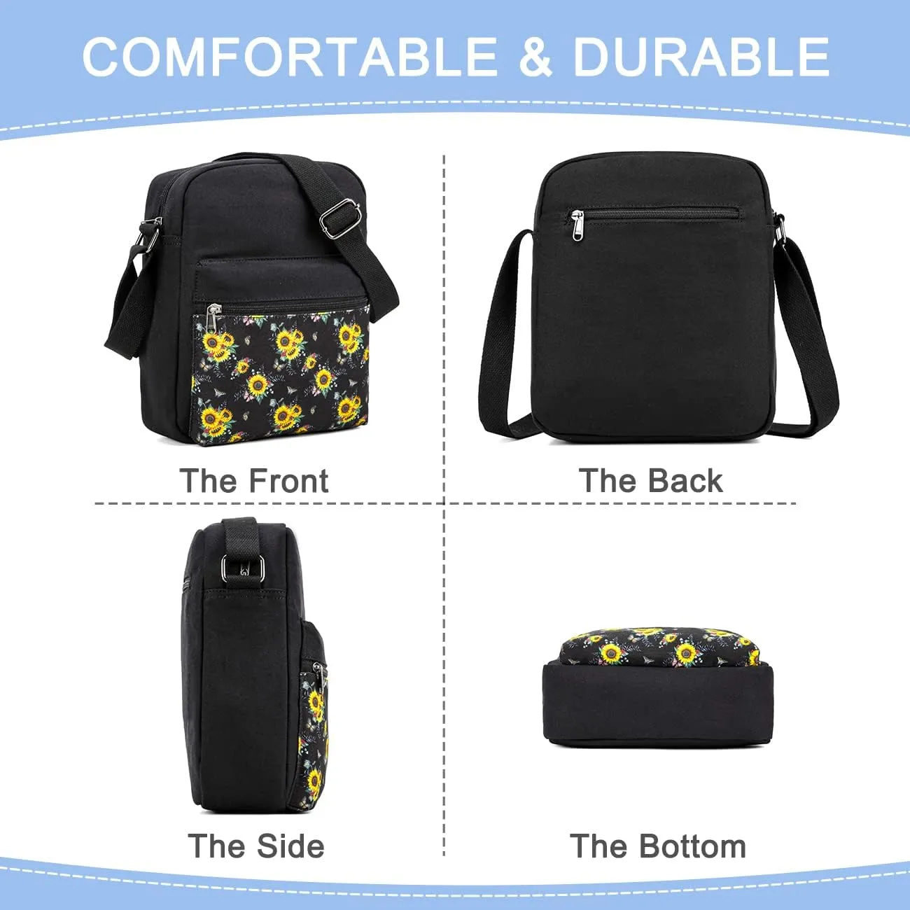 VASCHY Messenger Bag for Girls, Lightweight Canvas Crossbody Bag Purse for Teen Girls Women Fits Water Bottle