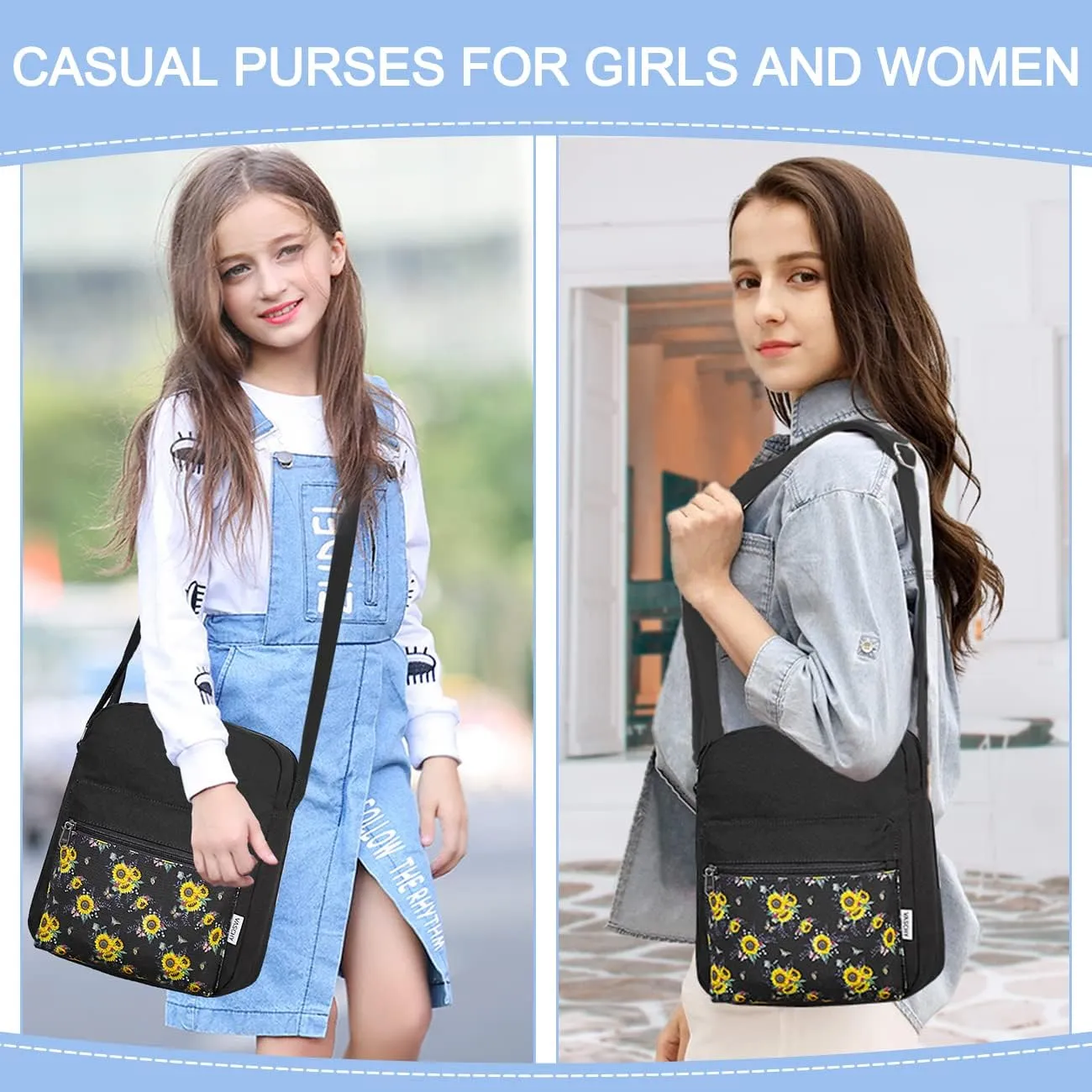 VASCHY Messenger Bag for Girls, Lightweight Canvas Crossbody Bag Purse for Teen Girls Women Fits Water Bottle