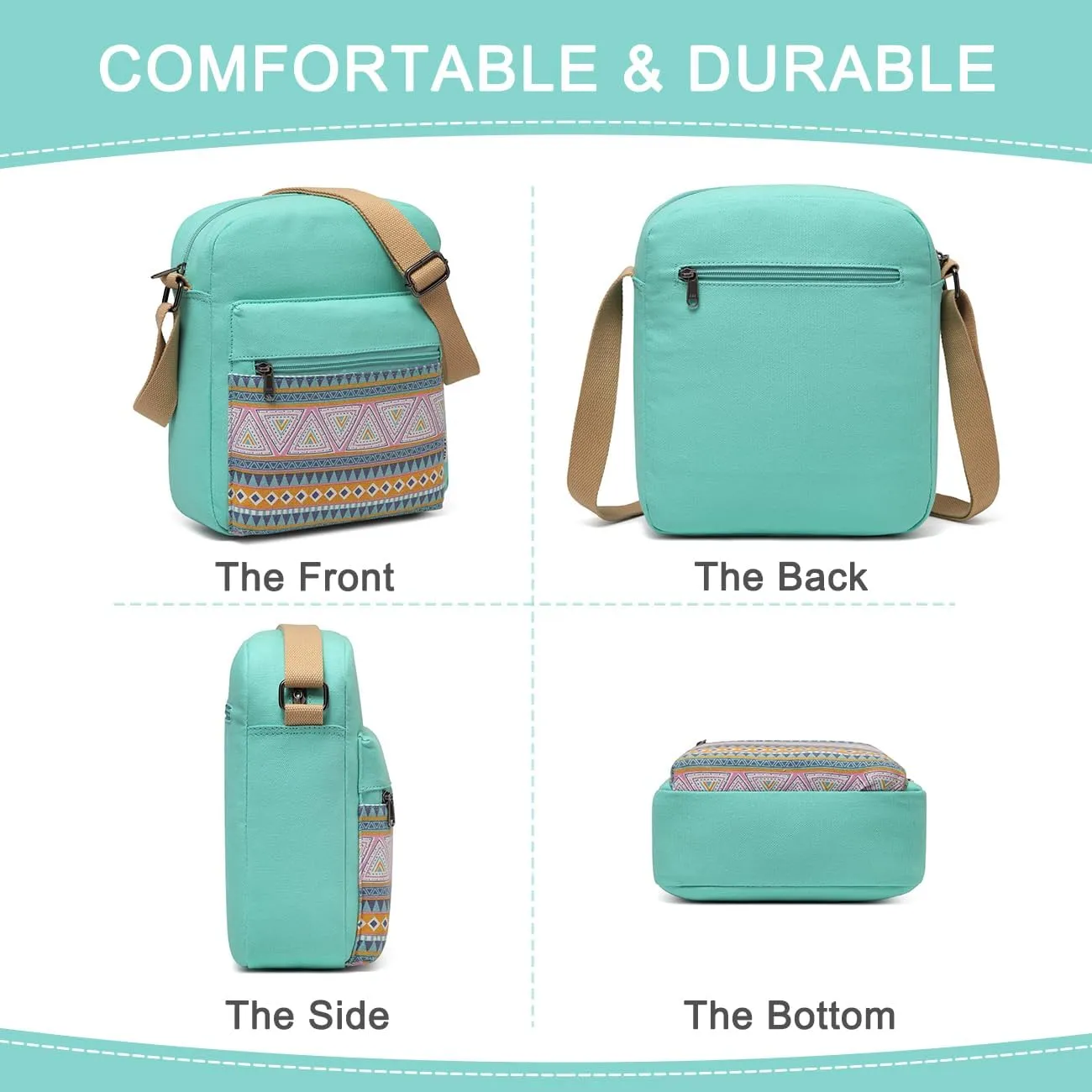VASCHY Messenger Bag for Girls, Lightweight Canvas Crossbody Bag Purse for Teen Girls Women Fits Water Bottle