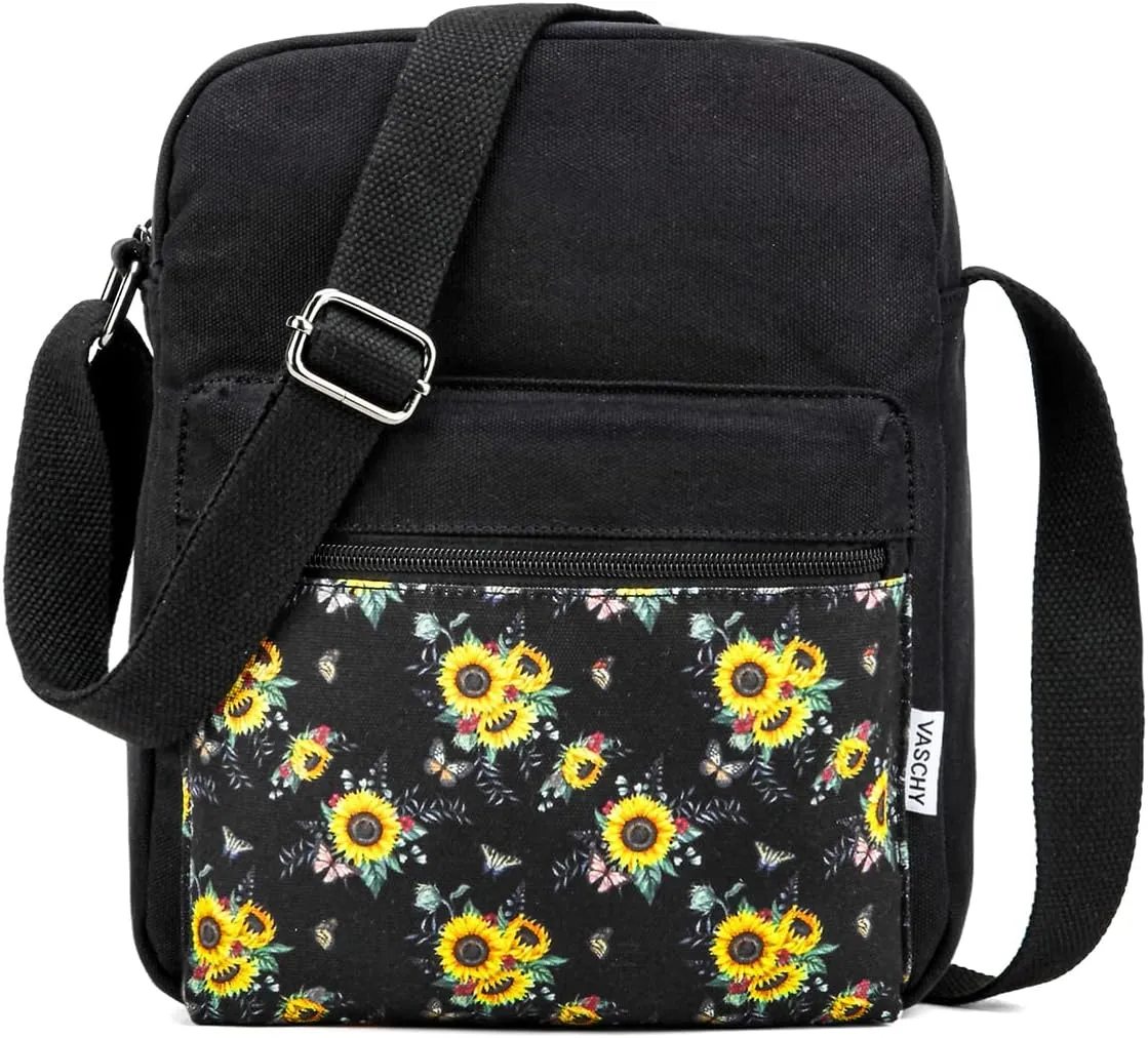 VASCHY Messenger Bag for Girls, Lightweight Canvas Crossbody Bag Purse for Teen Girls Women Fits Water Bottle