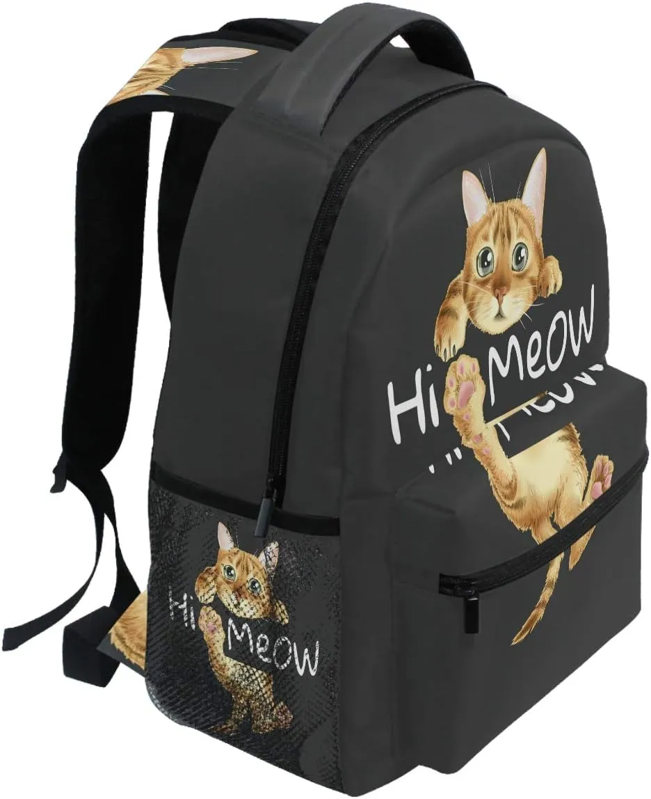 Vdsrup Hi Meow Cat Backpack for Girls Kids Boys Cute Kitten Kitty School Book Bag Waterproof Animals Student Laptop Backpacks College Carrying Bags Casual Durable Lightweight