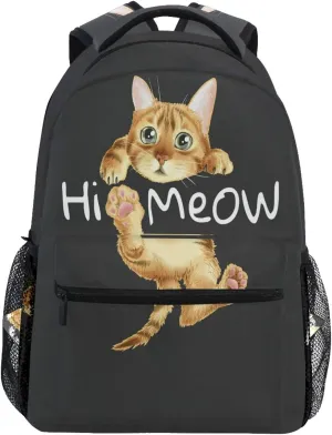 Vdsrup Hi Meow Cat Backpack for Girls Kids Boys Cute Kitten Kitty School Book Bag Waterproof Animals Student Laptop Backpacks College Carrying Bags Casual Durable Lightweight
