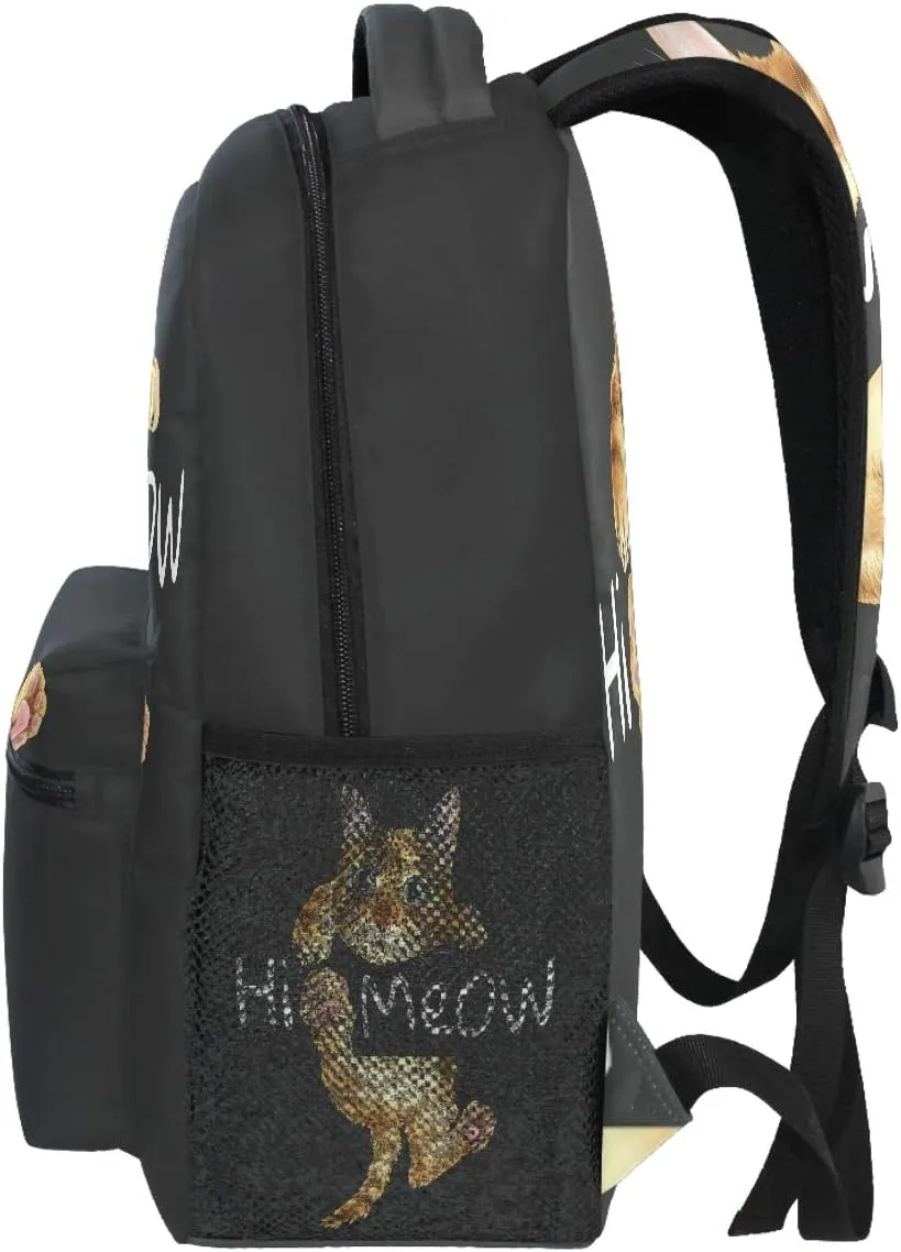 Vdsrup Hi Meow Cat Backpack for Girls Kids Boys Cute Kitten Kitty School Book Bag Waterproof Animals Student Laptop Backpacks College Carrying Bags Casual Durable Lightweight