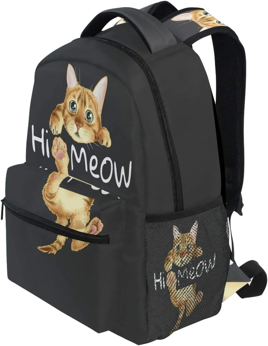 Vdsrup Hi Meow Cat Backpack for Girls Kids Boys Cute Kitten Kitty School Book Bag Waterproof Animals Student Laptop Backpacks College Carrying Bags Casual Durable Lightweight