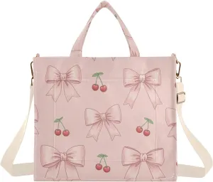 Vintage Bows Cherries Corduroy Tote Bag for Women Hobo Crossbody Bag Purse Stylish Shoulder Handbag Messenger Bags, S