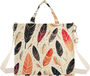 Vintage Feathers Corduroy Tote Bag for Women Hobo Crossbody Bag Purse Stylish Shoulder Handbag Messenger Bags, S