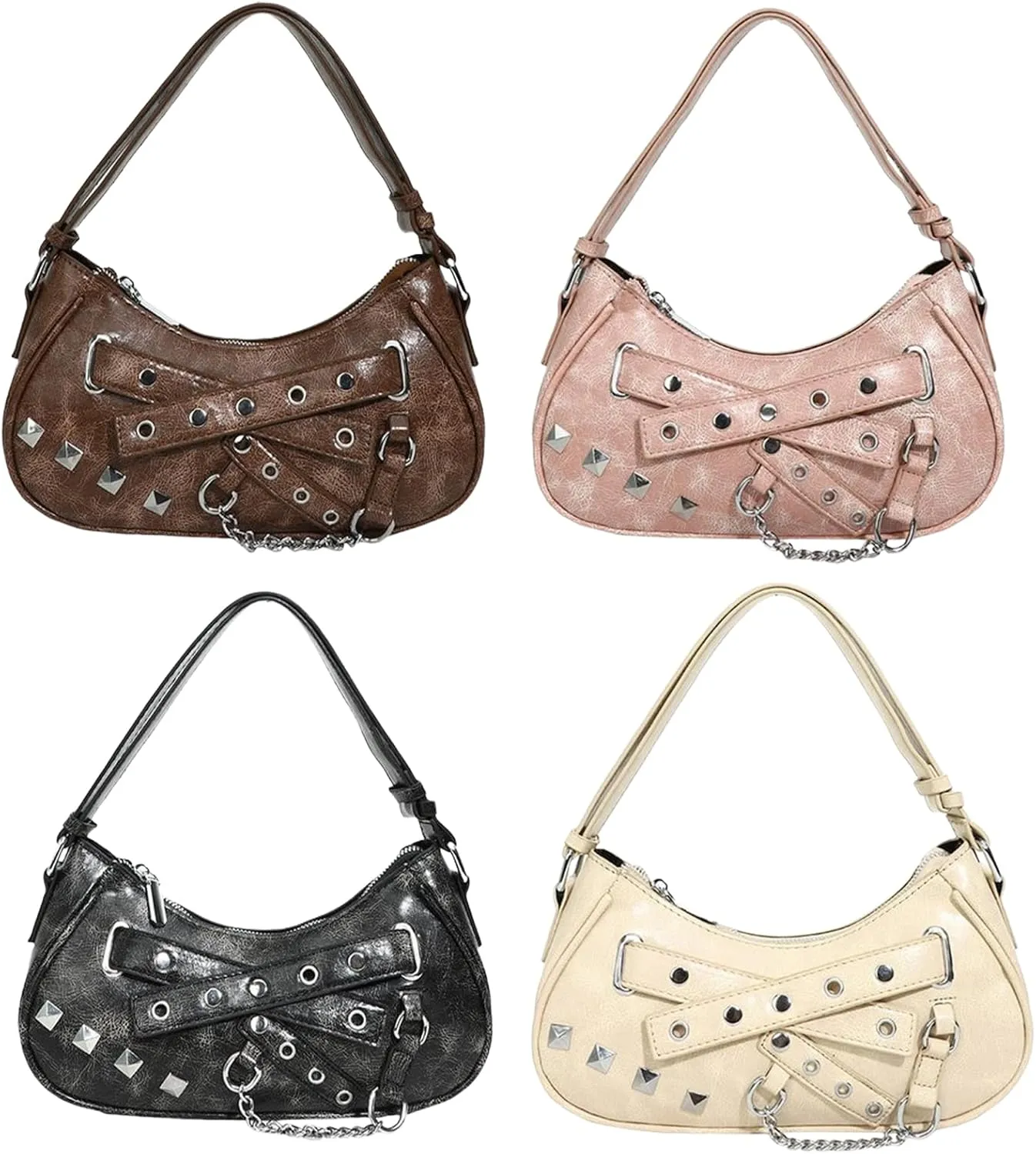 Vintage Inspired Shoulder Bag PU Leather Underarm Bags Rivet Handbag Casual Satchel Beach Handbags for Everyday Use