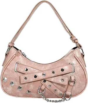 Vintage Inspired Shoulder Bag PU Leather Underarm Bags Rivet Handbag Casual Satchel Beach Handbags for Everyday Use