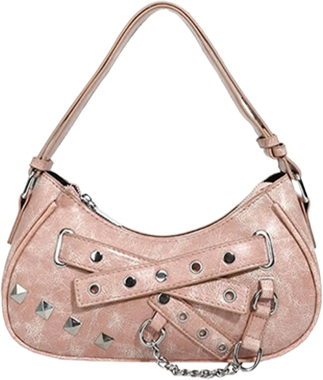 Vintage Inspired Shoulder Bag PU Leather Underarm Bags Rivet Handbag Casual Satchel Beach Handbags for Everyday Use