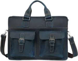 Vintage Men's Genuine Leather Briefcase Crazy Horse Leather Messenger Bag 15.6" Laptop Business Travel Bag