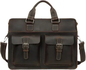Vintage Men's Genuine Leather Briefcase Crazy Horse Leather Messenger Bag 15.6" Laptop Business Travel Bag