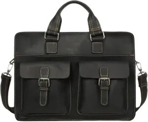 Vintage Men's Genuine Leather Briefcase Crazy Horse Leather Messenger Bag 15.6" Laptop Business Travel Bag