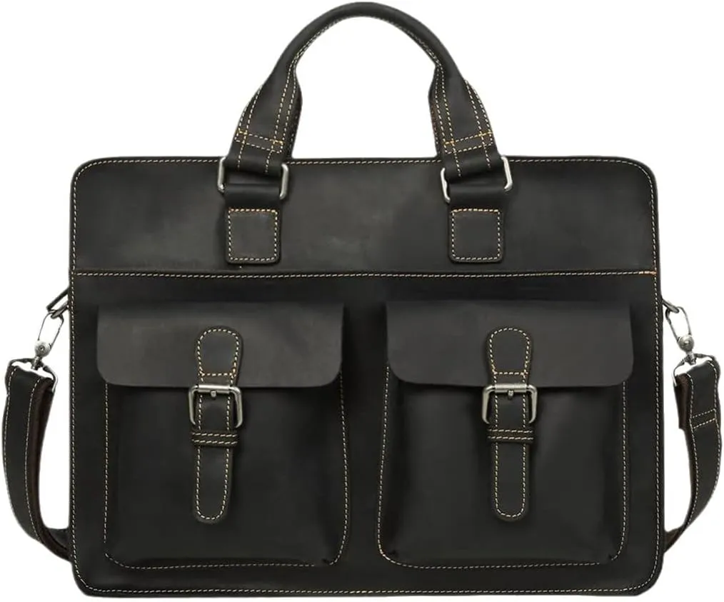 Vintage Men's Genuine Leather Briefcase Crazy Horse Leather Messenger Bag 15.6" Laptop Business Travel Bag