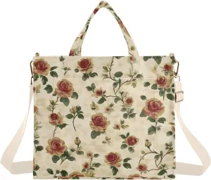 Vintage Roses Corduroy Tote Bag for Women Hobo Crossbody Bag Purse Stylish Shoulder Handbag Messenger Bags, S