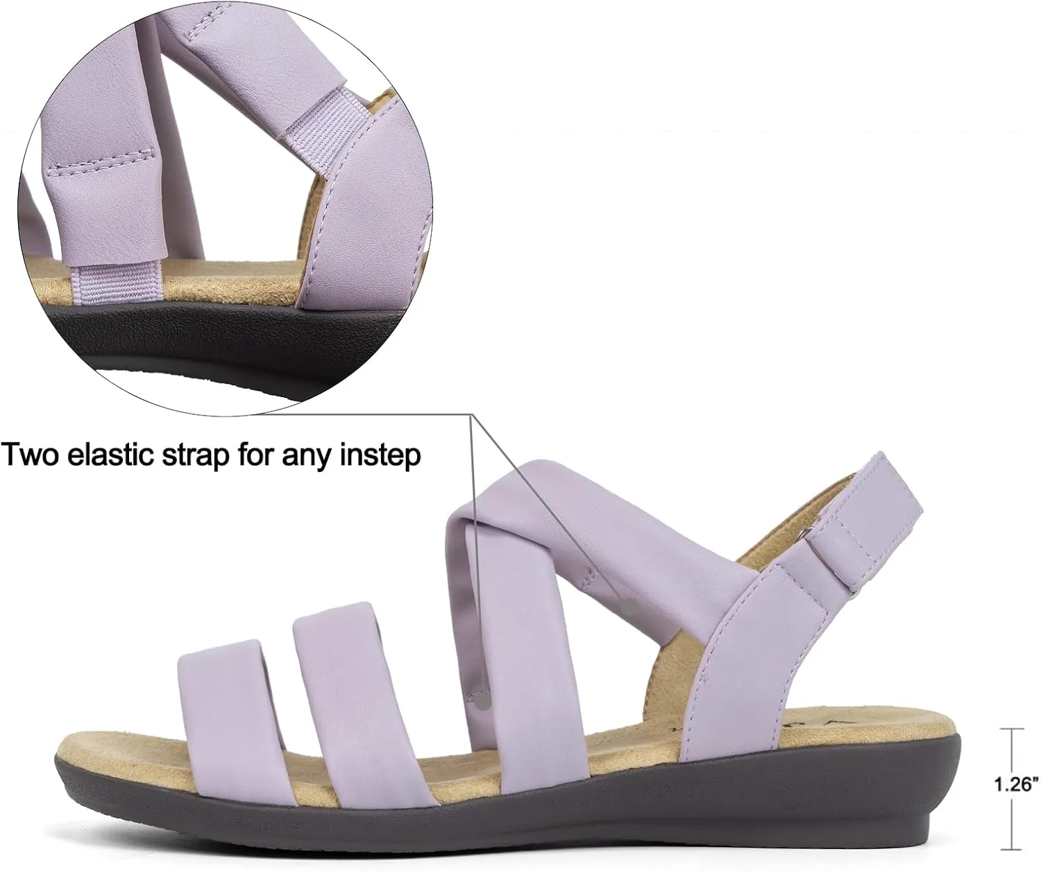 VJH confort Womens Flat Sandals, Soft Straps Slip-on Open Toe Light Weight Elastic Slingback Comfort Casual Walking Sandals