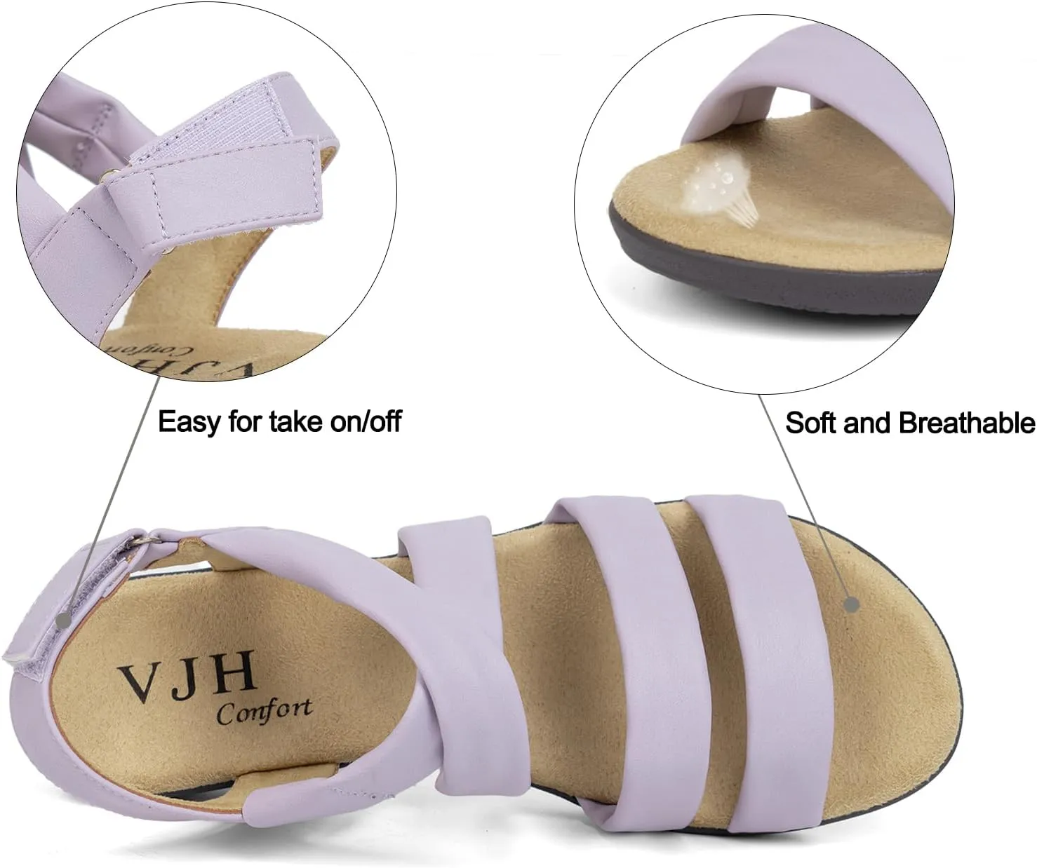 VJH confort Womens Flat Sandals, Soft Straps Slip-on Open Toe Light Weight Elastic Slingback Comfort Casual Walking Sandals