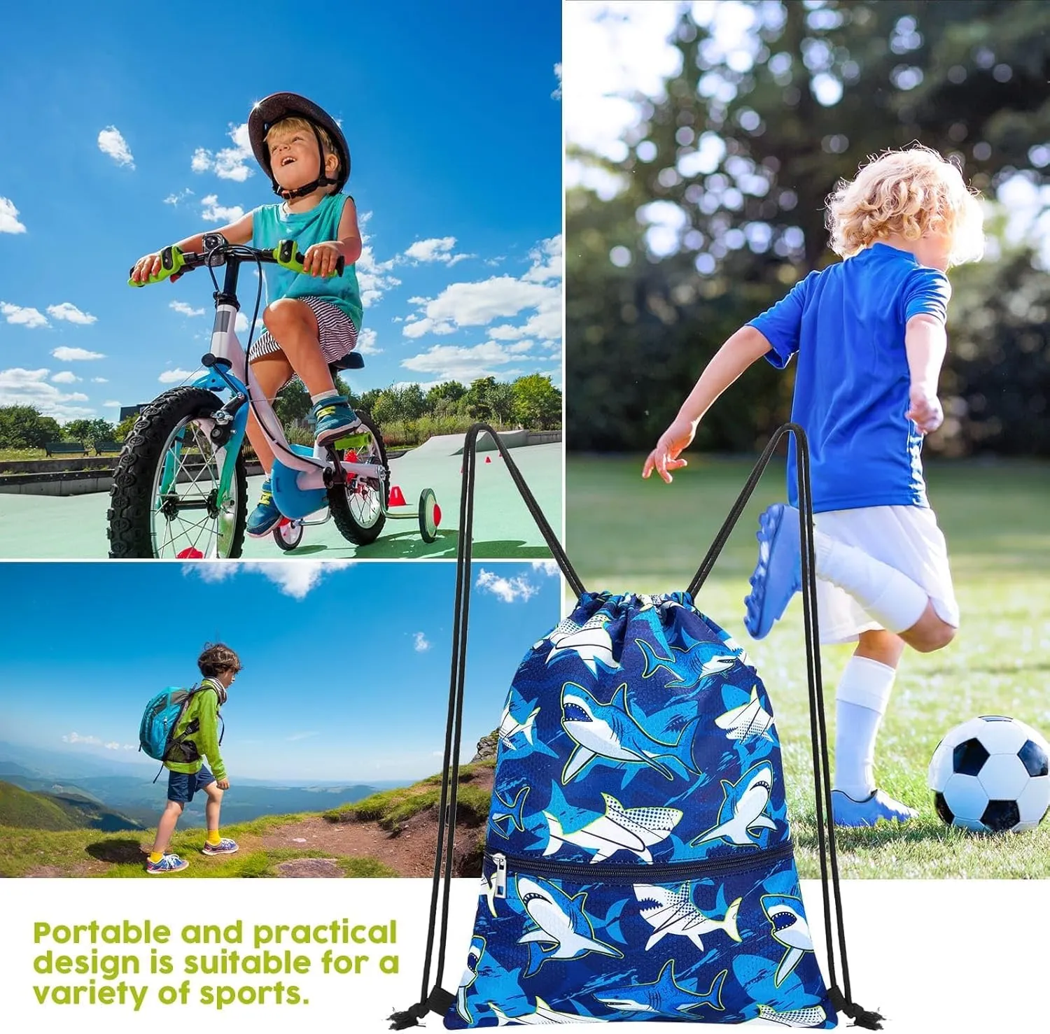 WAWSAM Drawstring Backpack - Drawstring Bags for Kids Swim Bag for Beach