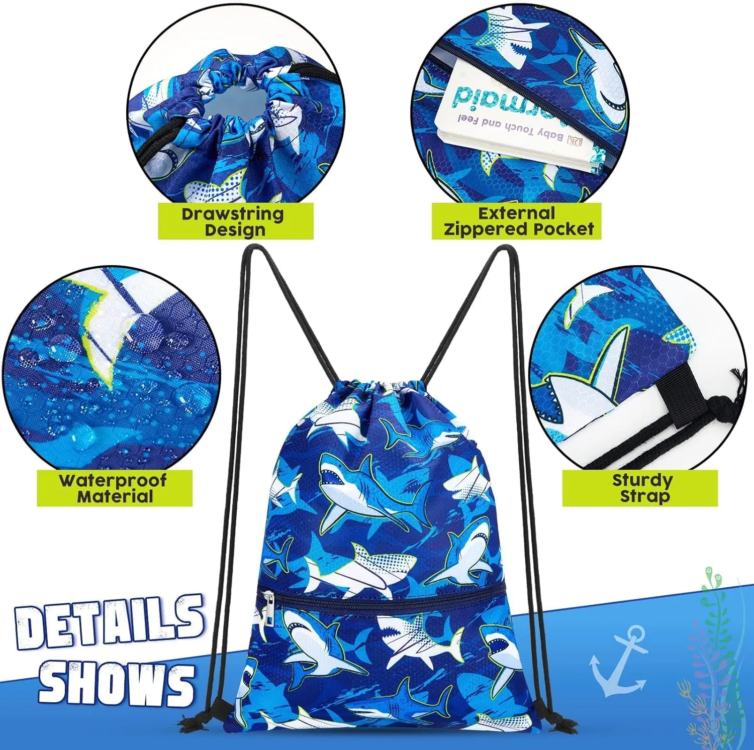 WAWSAM Drawstring Backpack - Drawstring Bags for Kids Swim Bag for Beach