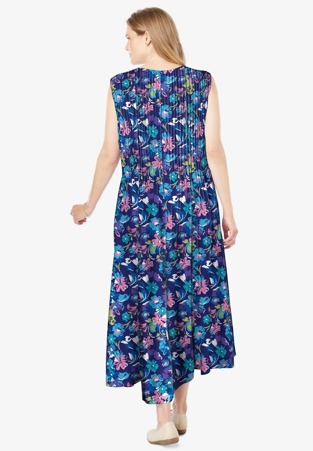 Woman Within Plus Size Pintucked Sleeveless Dress