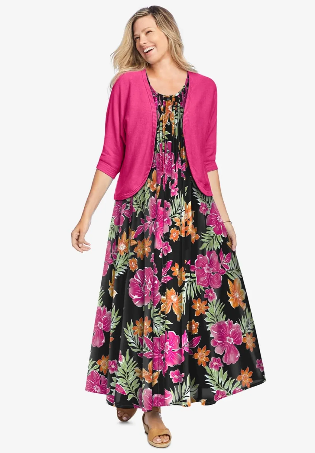 Woman Within Plus Size Pintucked Sleeveless Dress
