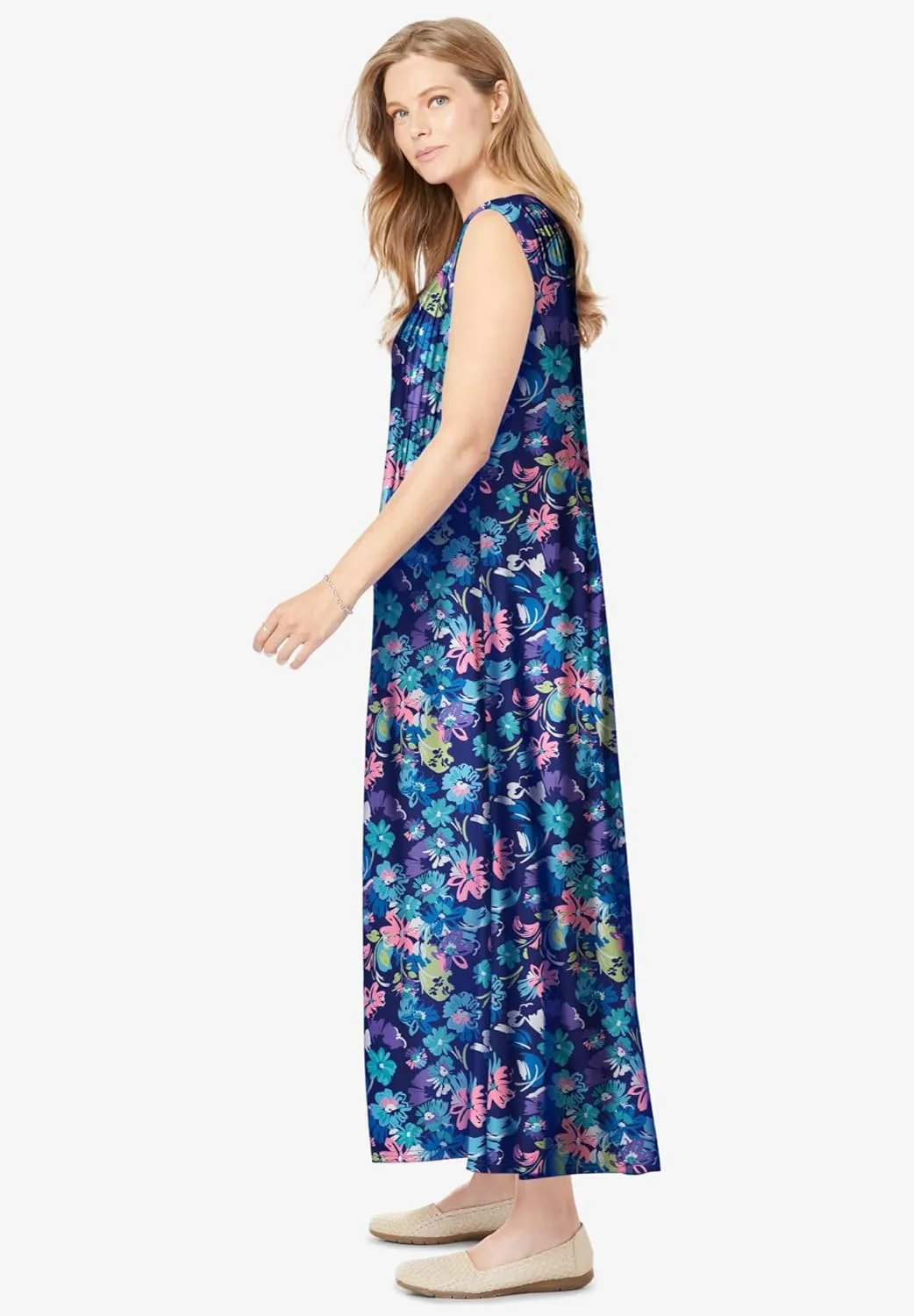 Woman Within Plus Size Pintucked Sleeveless Dress