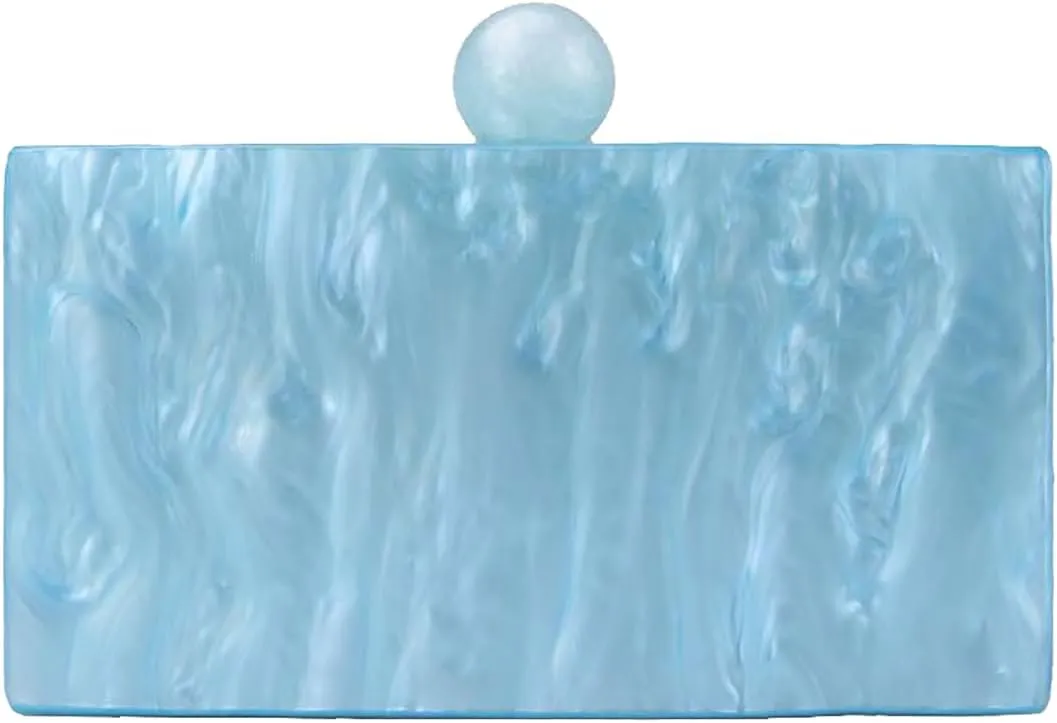Women Acrylic Clutch Purses Unique Square Shape Marbling Evening Handbag Top Chain Handle for Party Cocktail Banquet