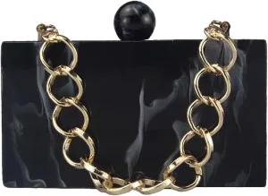 Women Acrylic Clutch Purses Unique Square Shape Marbling Evening Handbag Top Chain Handle for Party Cocktail Banquet