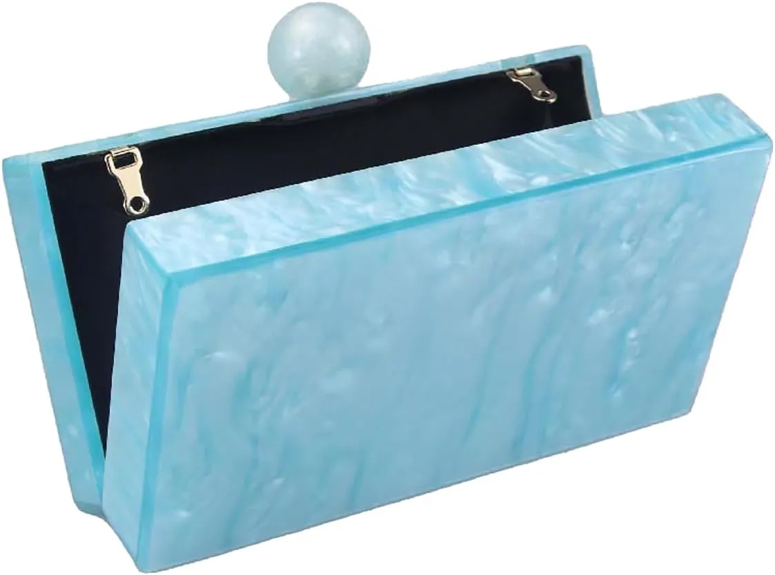 Women Acrylic Clutch Purses Unique Square Shape Marbling Evening Handbag Top Chain Handle for Party Cocktail Banquet
