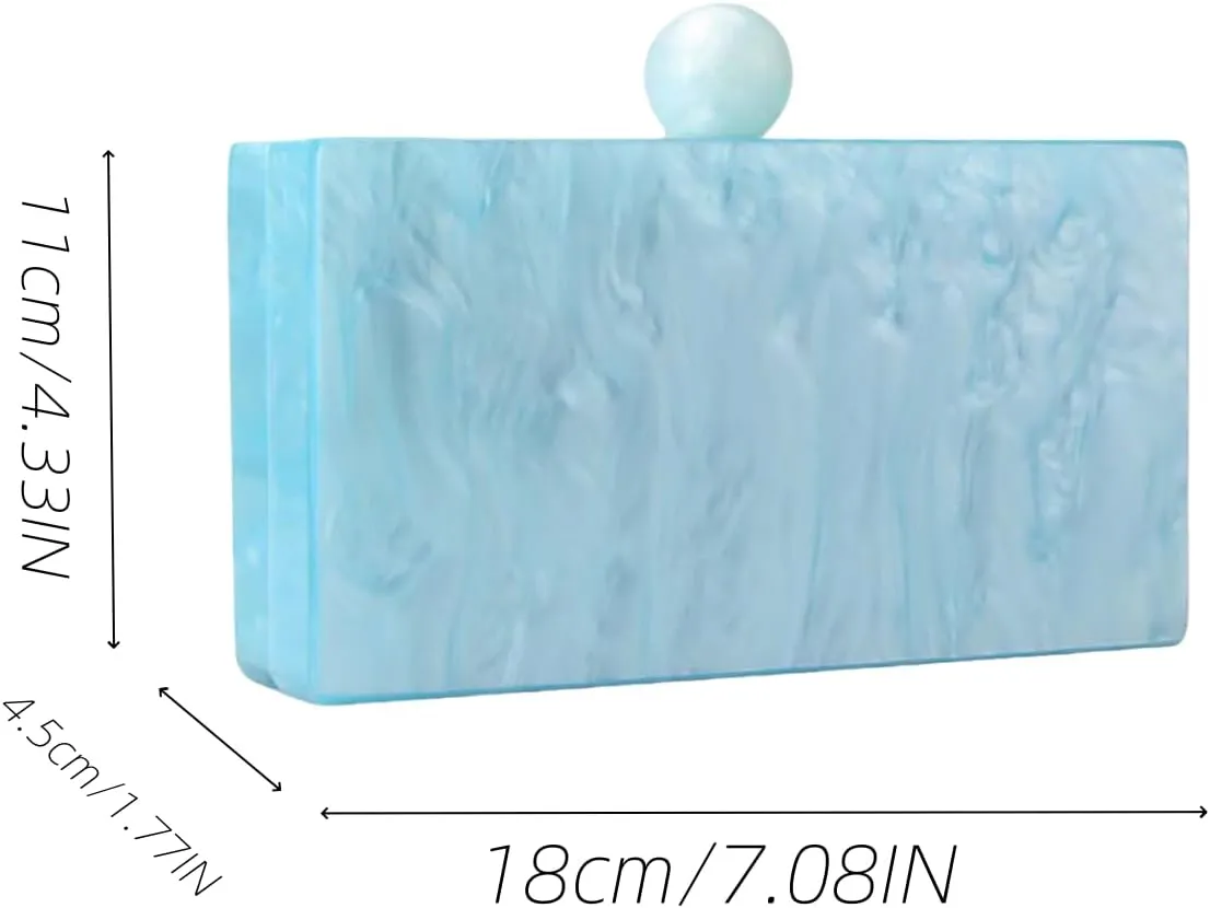 Women Acrylic Clutch Purses Unique Square Shape Marbling Evening Handbag Top Chain Handle for Party Cocktail Banquet