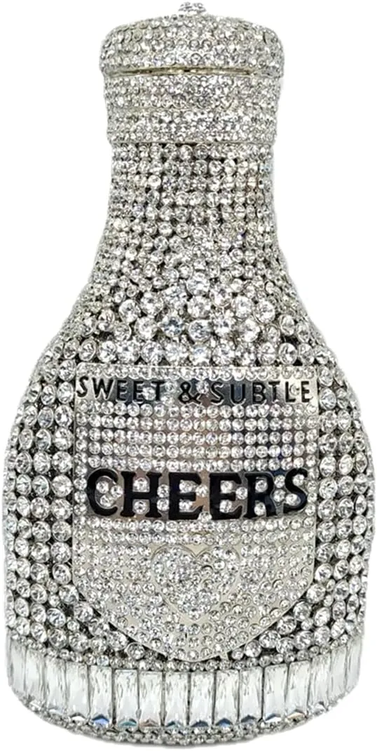 Women Champagne Bottle Rhinestone Clutch Unique Evening Bag Crystal Dinner Handbag Bride Purse for Party Cocktail