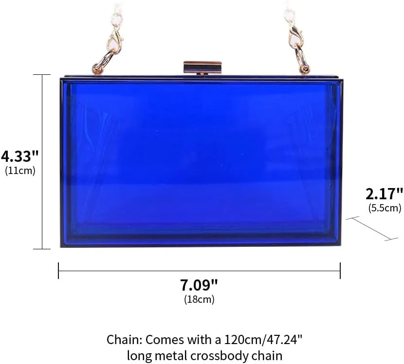 Women Clear Purse Acrylic Evening Clutch Bag Shoulder Handbag Unique Evening Bags and Clutches Crossbody Purse Blue-T