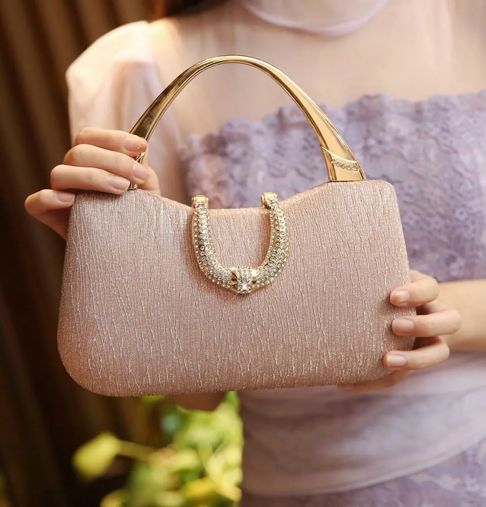 Women Clutch Purses Evening Tote Bag Pleated Crystal Clutch Bag Chain Strap for Wedding Party