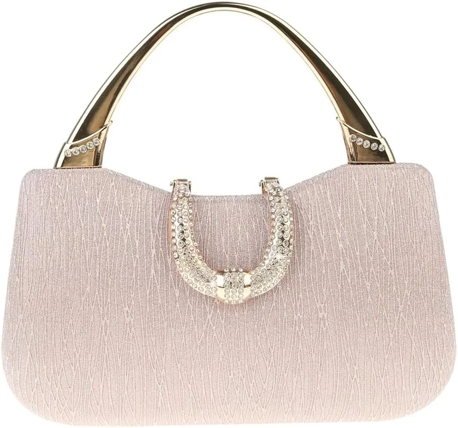 Women Clutch Purses Evening Tote Bag Pleated Crystal Clutch Bag Chain Strap for Wedding Party