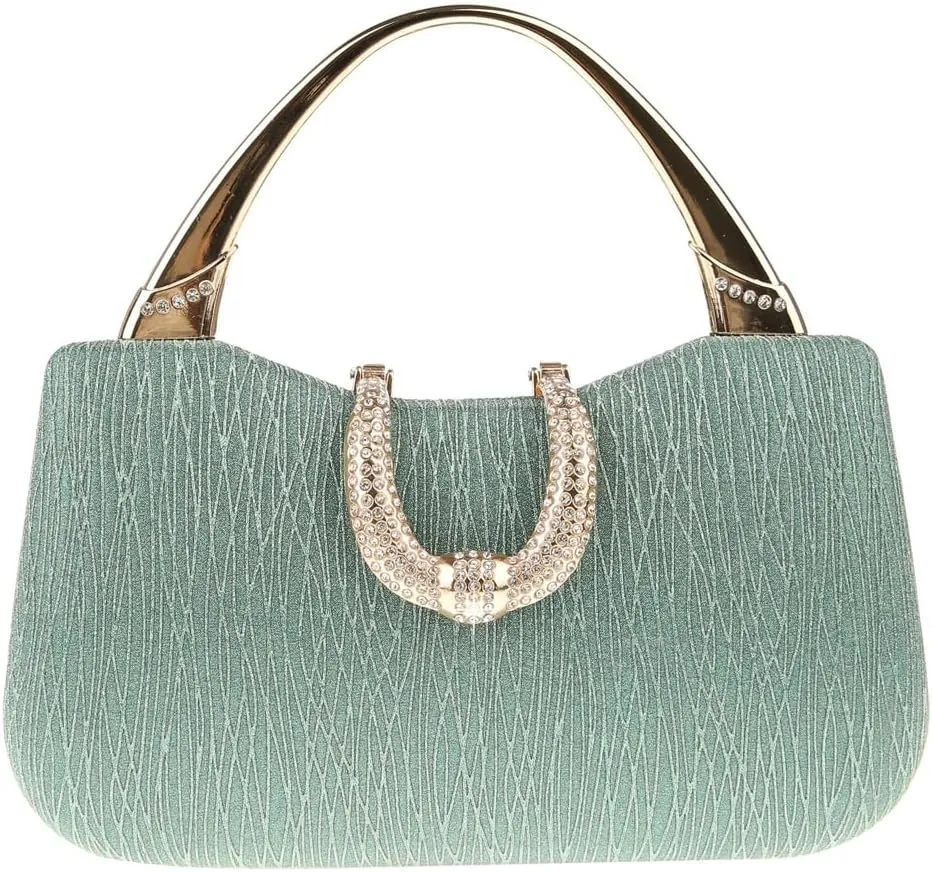 Women Clutch Purses Evening Tote Bag Pleated Crystal Clutch Bag Chain Strap for Wedding Party