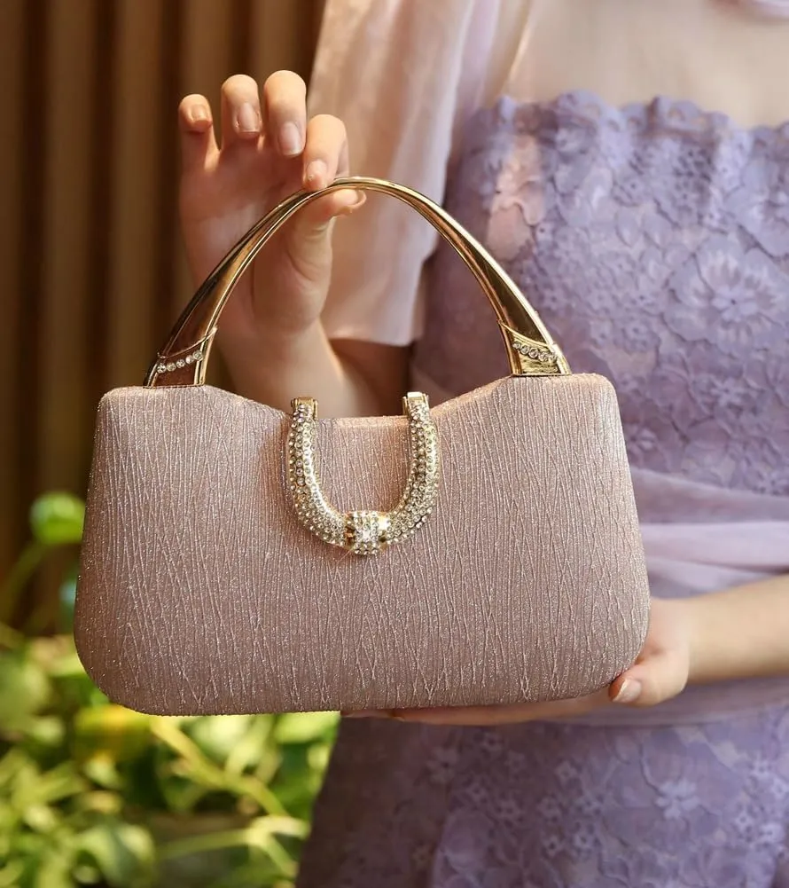 Women Clutch Purses Evening Tote Bag Pleated Crystal Clutch Bag Chain Strap for Wedding Party