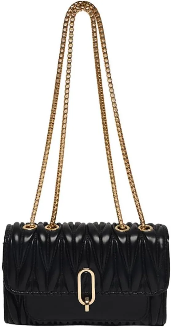 Women Elegant Faux Leather Clutch Purse Foldover Bags Gold Chain Strap, insHandBag for Party Wedding Prom