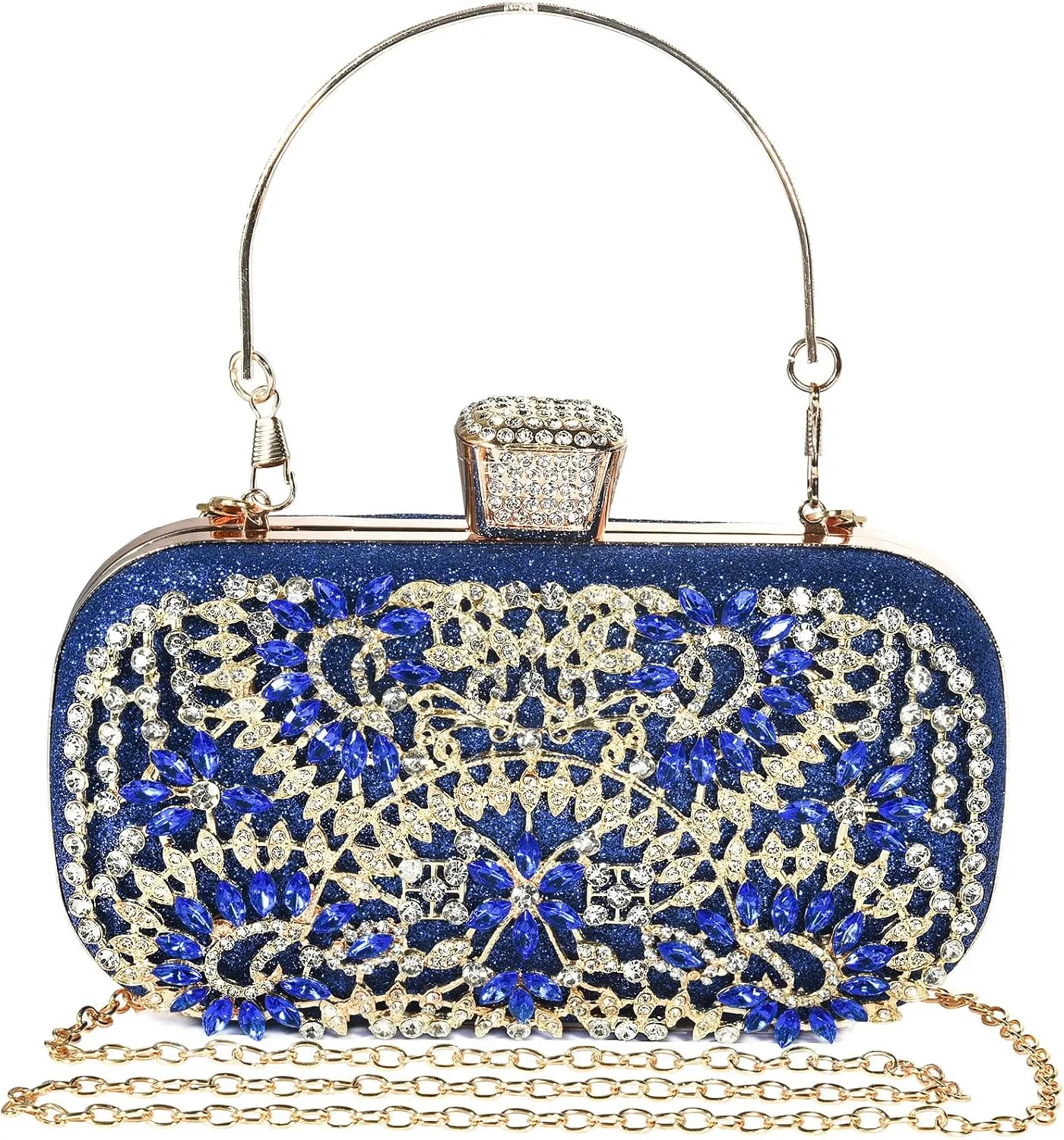 Women Floral Rhinestone Clutch Bag Glitter Crystal Bridal Wedding Purse Evening Shoulder Handbag For Party Wedding Prom