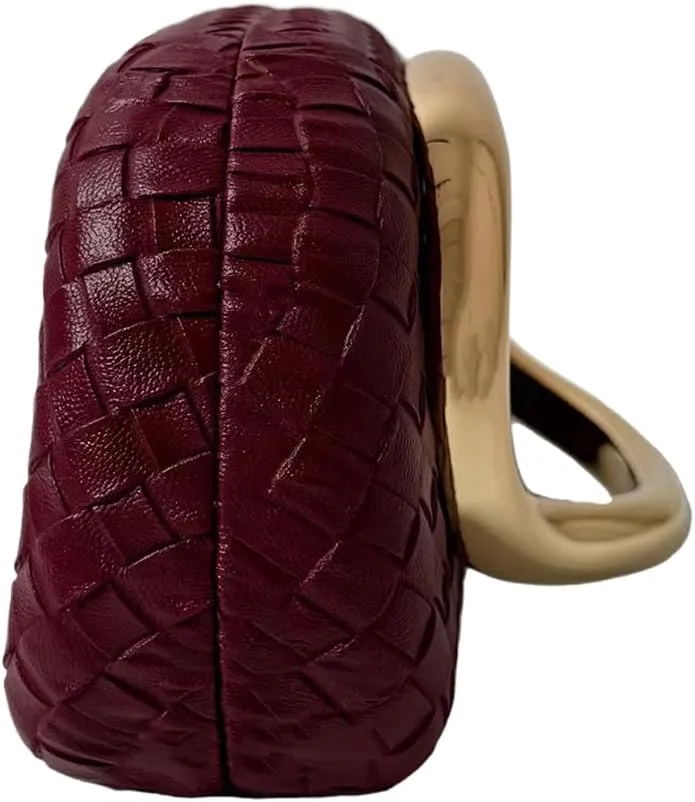 Women PU Leather Evening Clutch Metal Handle Handbag Trendy Weave Crossbody Bag Casual Clutch Purse for Wedding