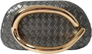 Women PU Leather Evening Clutch Metal Handle Handbag Trendy Weave Crossbody Bag Casual Clutch Purse for Wedding