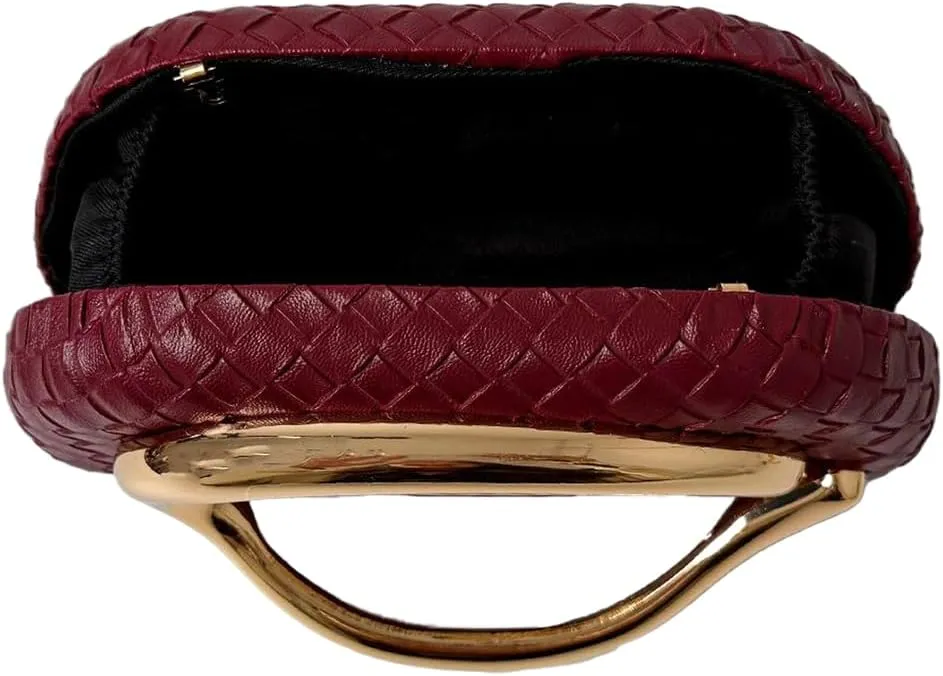 Women PU Leather Evening Clutch Metal Handle Handbag Trendy Weave Crossbody Bag Casual Clutch Purse for Wedding