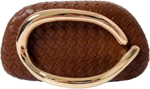 Women PU Leather Evening Clutch Metal Handle Handbag Trendy Weave Crossbody Bag Casual Clutch Purse for Wedding