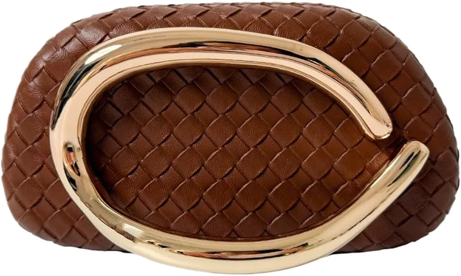 Women PU Leather Evening Clutch Metal Handle Handbag Trendy Weave Crossbody Bag Casual Clutch Purse for Wedding