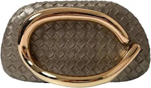 Women PU Leather Evening Clutch Metal Handle Handbag Trendy Weave Crossbody Bag Casual Clutch Purse for Wedding
