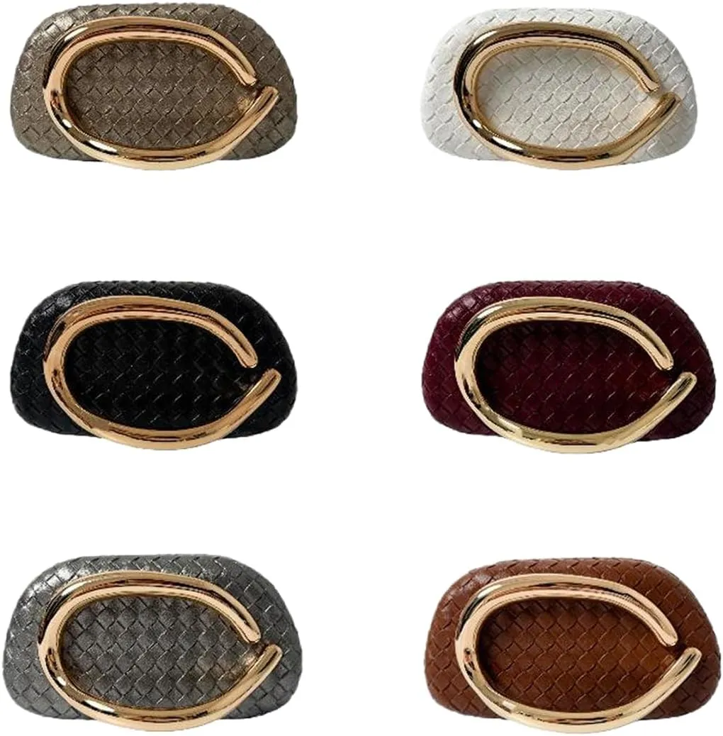 Women PU Leather Evening Clutch Metal Handle Handbag Trendy Weave Crossbody Bag Casual Clutch Purse for Wedding