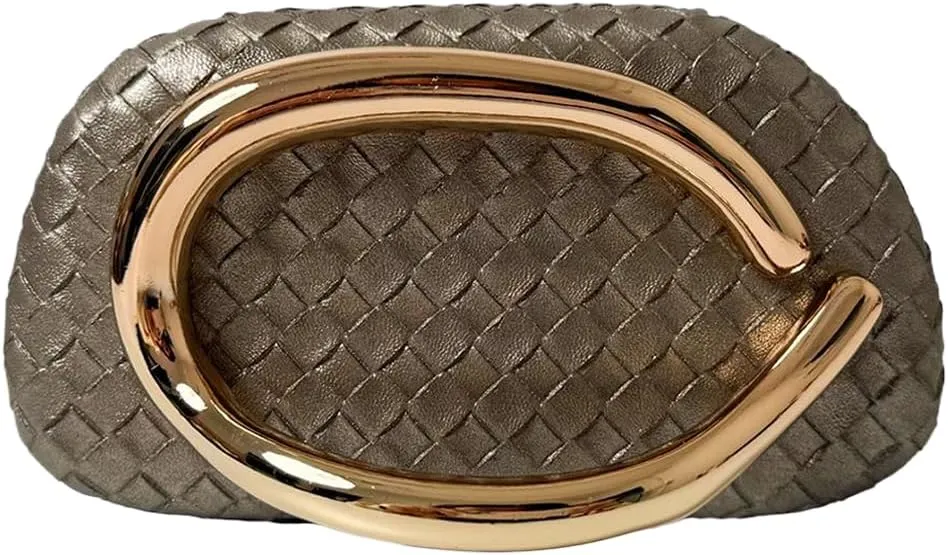Women PU Leather Evening Clutch Metal Handle Handbag Trendy Weave Crossbody Bag Casual Clutch Purse for Wedding