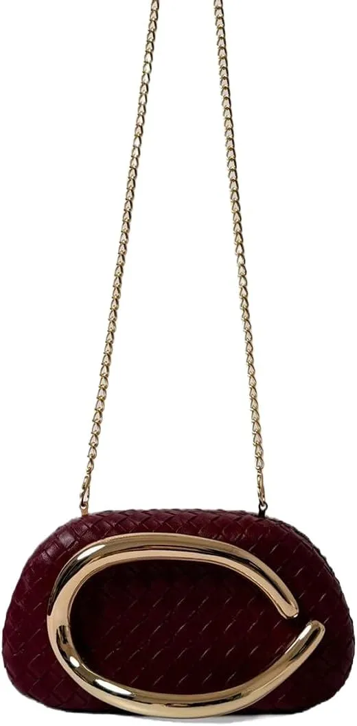 Women PU Leather Evening Clutch Metal Handle Handbag Trendy Weave Crossbody Bag Casual Clutch Purse for Wedding